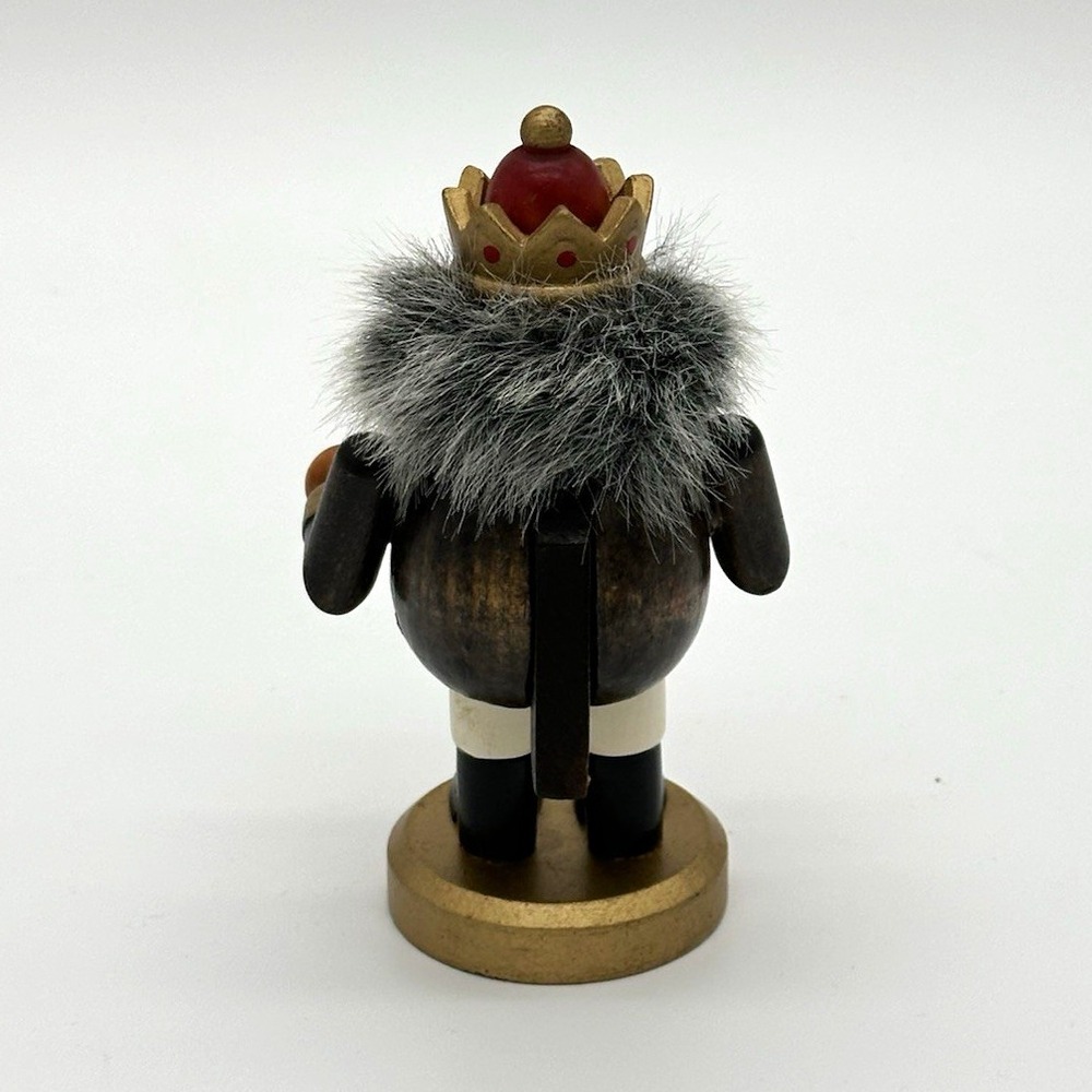 Wooden King Nutcracker Figurine w/ Faux Fur Hair, Christmas Decor, 5 in - Picture 2 of 9